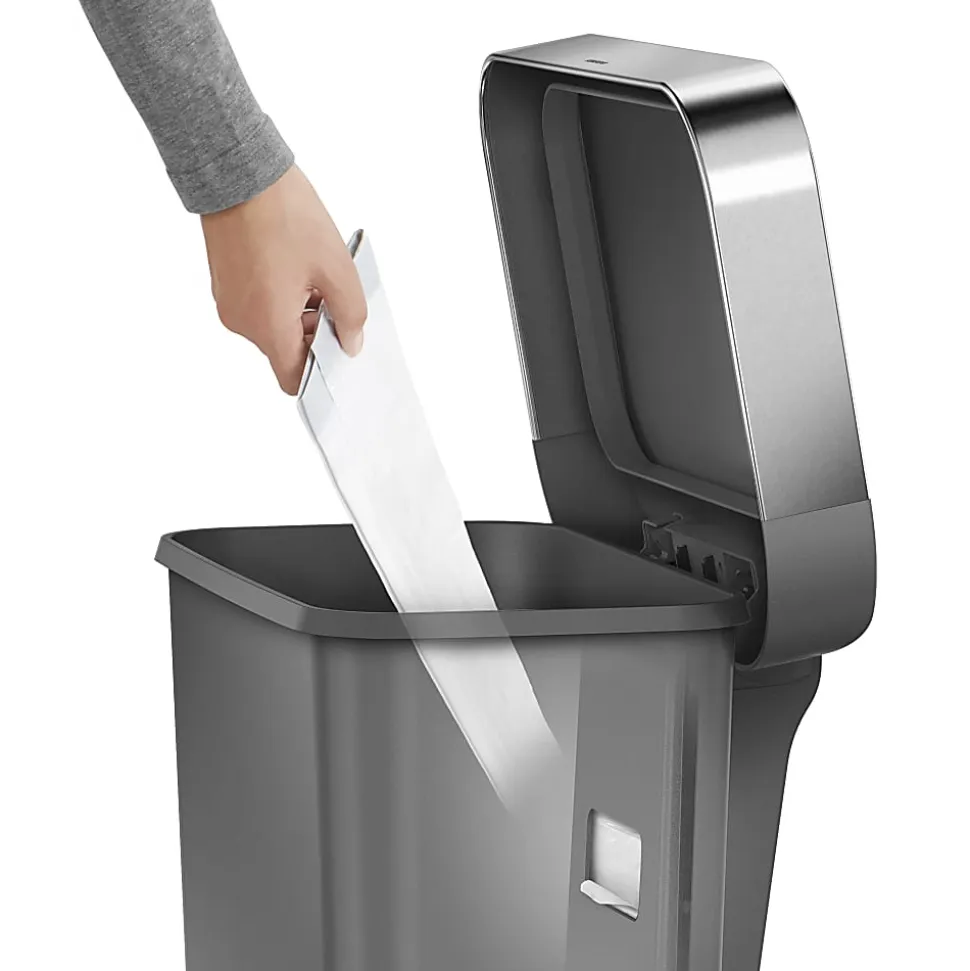 simplehuman Rectangular Step Can With Liner Pocket, 12 Gallons, Gray Plastic