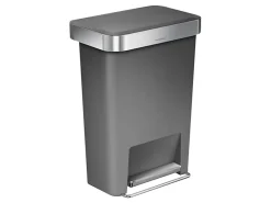 simplehuman Rectangular Step Can With Liner Pocket, 12 Gallons, Gray Plastic