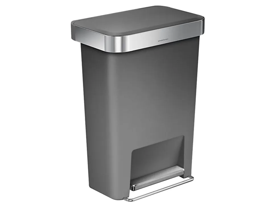 simplehuman Rectangular Step Can With Liner Pocket, 12 Gallons, Gray Plastic