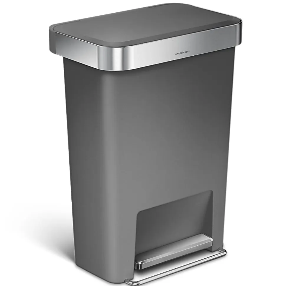 simplehuman Rectangular Step Can With Liner Pocket, 12 Gallons, Gray Plastic