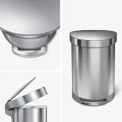 simplehuman Semi-Round Liner Rim Step Trash Can, 16 Gallons, Brushed Stainless Steel