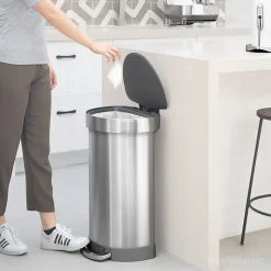 simplehuman Semi-Round Liner Rim Step Trash Can, 12 Gallons, Brushed Stainless Steel