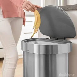 simplehuman Semi-Round Liner Rim Step Trash Can, 12 Gallons, Brushed Stainless Steel