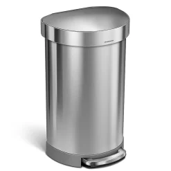 simplehuman Semi-Round Liner Rim Step Trash Can, 12 Gallons, Brushed Stainless Steel