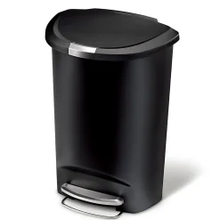 simplehuman® Semi-Round Plastic Step Trash Can, 13 Gallons, 26-1/4"H x 18-3/4"W x 14-7/16"D, Black