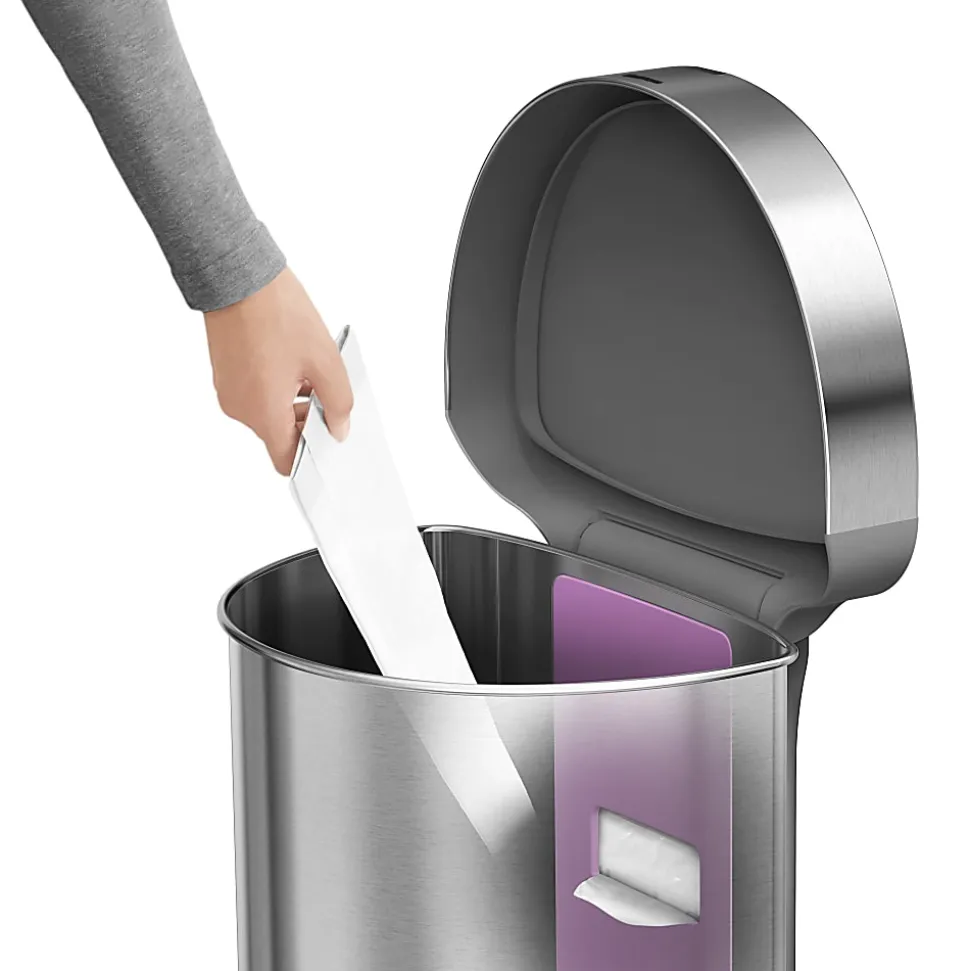 simplehuman® Semi-Round Sensor Stainless-Steel Trash Can With Liner Pocket, 12 Gallons, 25-1/4"H x 15-7/16"W x 12-13/16"D, Brushed Stainless Steel