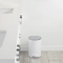 simplehuman Semi-Round Steel Step Trash Can, 1.6 Gallons, White With Stainless Steel Lid