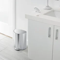 simplehuman Semi-Round Steel Step Trash Can, 1.6 Gallon, Brushed Stainless Steel, With Internal Liner Pocket