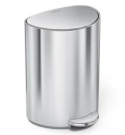 simplehuman Semi-Round Steel Step Trash Can, 1.6 Gallon, Brushed Stainless Steel, With Internal Liner Pocket