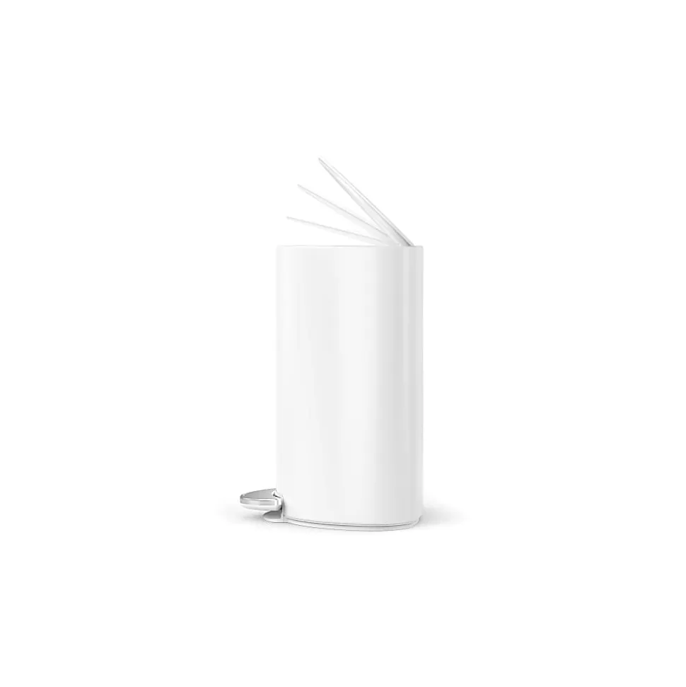 simplehuman Semi-Round Steel Step Trash Can, 1.6 Gallons, White Steel, With Internal Liner Pocket