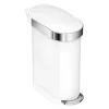 simplehuman Slim Liner Rim Step Trash Can, 12 Gallons, White Steel