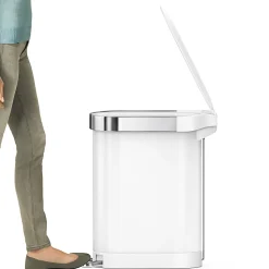simplehuman Slim Liner Rim Step Trash Can, 12 Gallons, White Steel