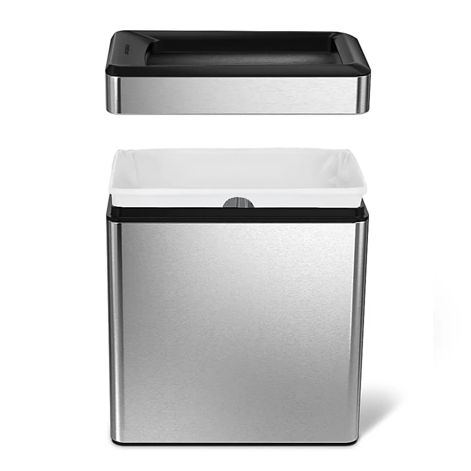 simplehuman Slim Open Top Mini Trash Can, 2.6 Gallons, 13"H x 6.2"W x 11.3"D, Rectangular, Brushed Stainless Steel