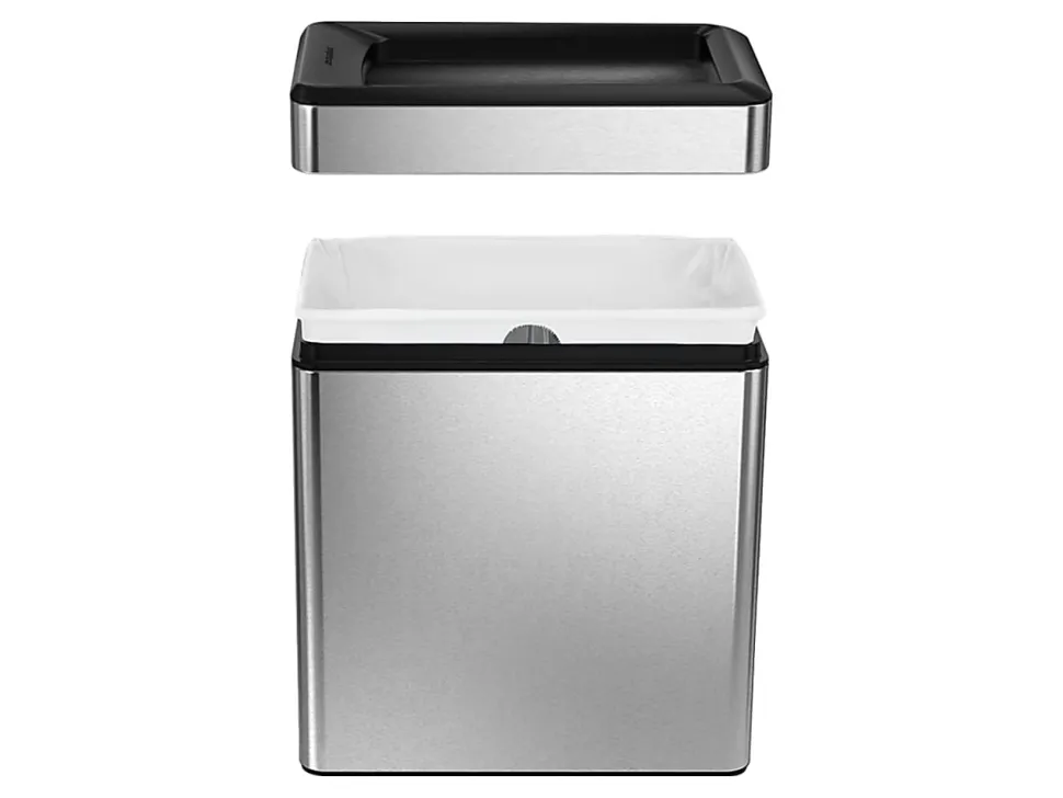 simplehuman Slim Open Top Mini Trash Can, 2.6 Gallons, 13"H x 6.2"W x 11.3"D, Rectangular, Brushed Stainless Steel