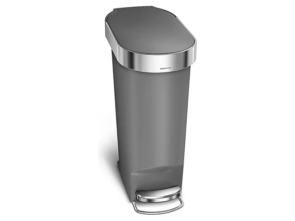 simplehuman Slim Plastic Step Trash Can, 10.5 Gallon, Gray