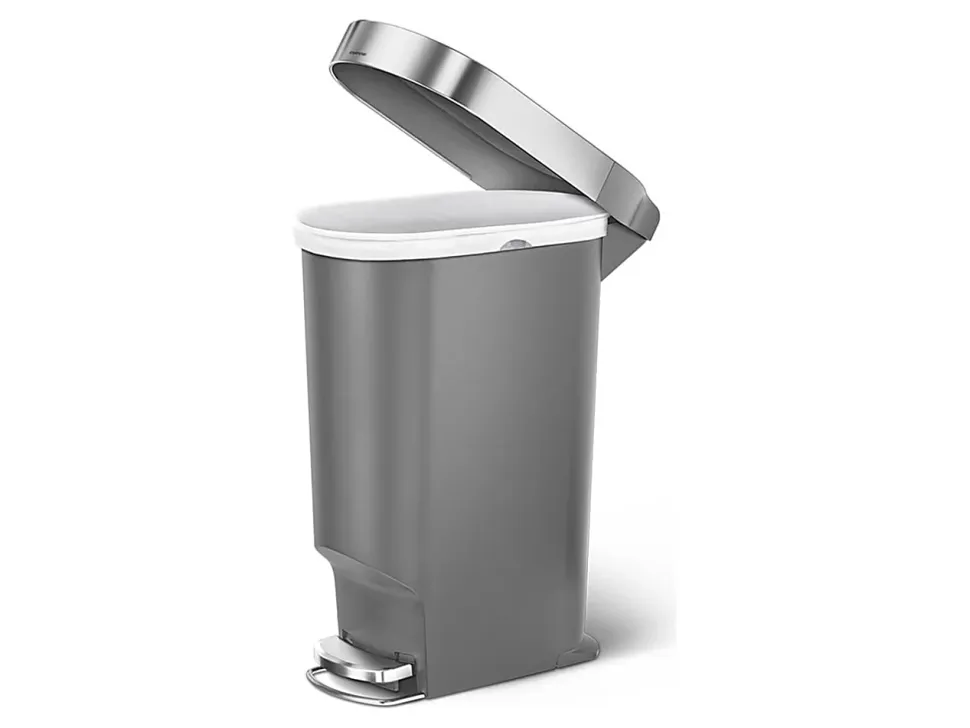 simplehuman Slim Plastic Step Trash Can, 10.5 Gallon, Gray