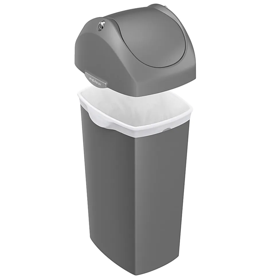 simplehuman® Square Swing-Lid Plastic Trash Can, 15 Gallons, 32-4/5"H x 13-1/2"W x 16-7/10"D, Gray