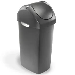 simplehuman® Square Swing-Lid Plastic Trash Can, 15 Gallons, 32-4/5"H x 13-1/2"W x 16-7/10"D, Gray