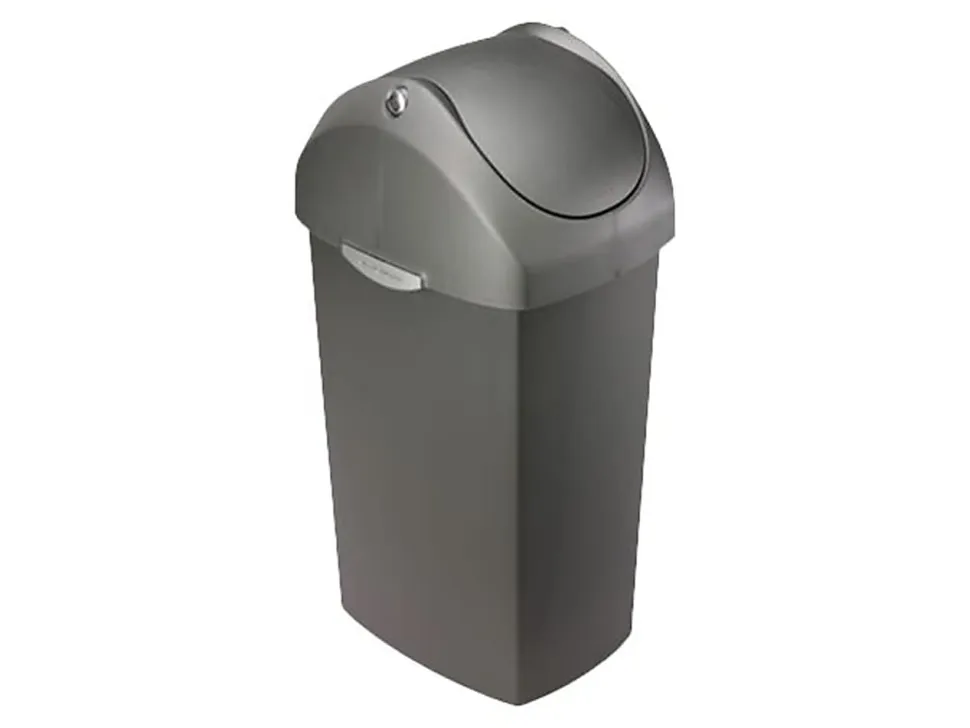 simplehuman® Square Swing-Lid Plastic Trash Can, 15 Gallons, 32-4/5"H x 13-1/2"W x 16-7/10"D, Gray