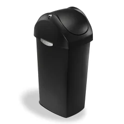 simplehuman® Square Swing-Lid Plastic Trash Can, 15 Gallons, 32-4/5"H x 13-1/2"W x 16-7/10"D, Black