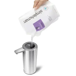 simplehuman Touch-Free Rechargeable Sensor Liquid Soap and Hand Sanitizer Dispenser, 9 Oz, Brushed