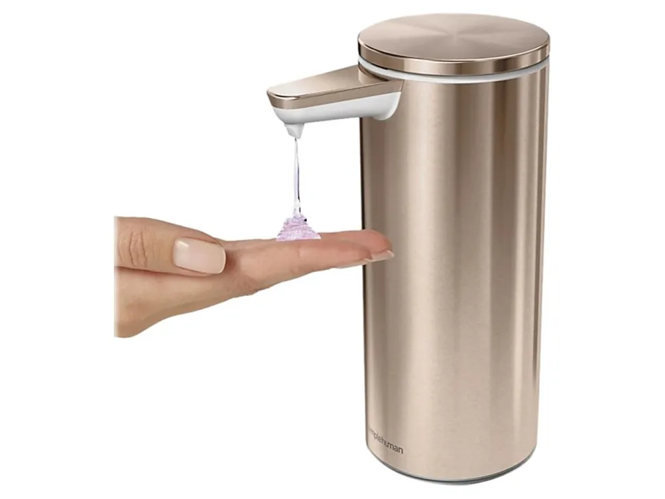 simplehuman Touch-Free Rechargeable Sensor Liquid Soap and Hand Sanitizer Dispenser, 9 Oz, Rose Gold