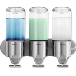 simplehuman Wall Mount Soap Pump, Triple, 3x15 fl.oz. Shampoo and Soap Dispensers, Stainless Steel