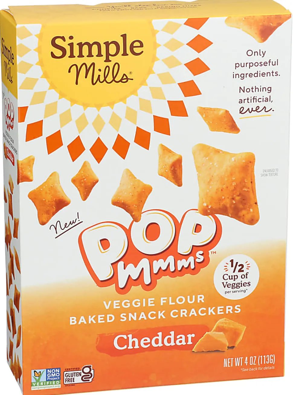 Simple Mills Mmms Veggie Flour Baked Snack Crackers, Cheddar Pop, 4 Oz, Total Qty 6
