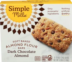 Simple Mills Soft Baked Bars, Dark Chocolate Almond, 1.19 Oz, Total Qty 6
