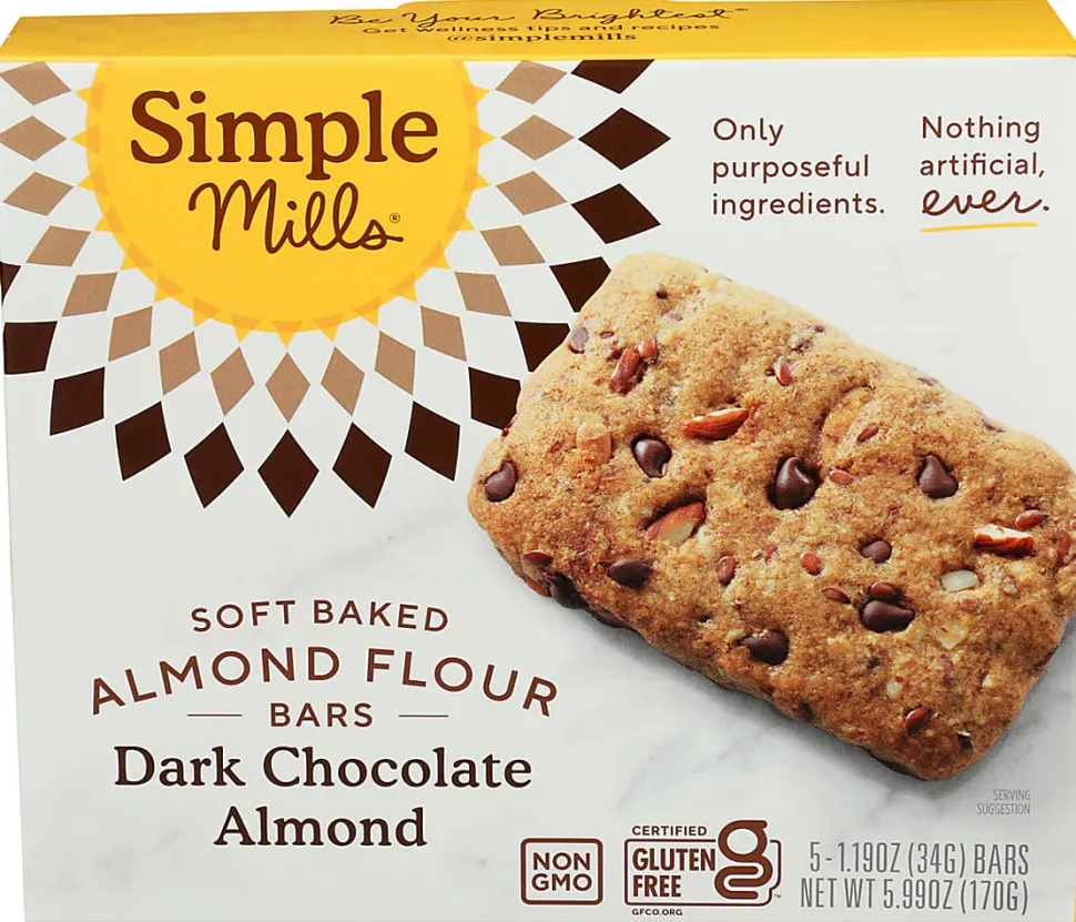 Simple Mills Soft Baked Bars, Dark Chocolate Almond, 1.19 Oz, Total Qty 6