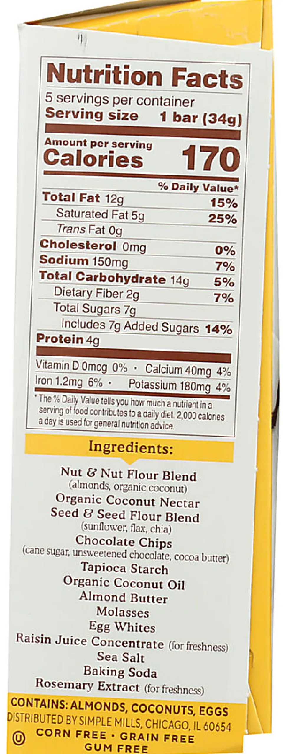 Simple Mills Soft Baked Bars, Dark Chocolate Almond, 1.19 Oz, Total Qty 6