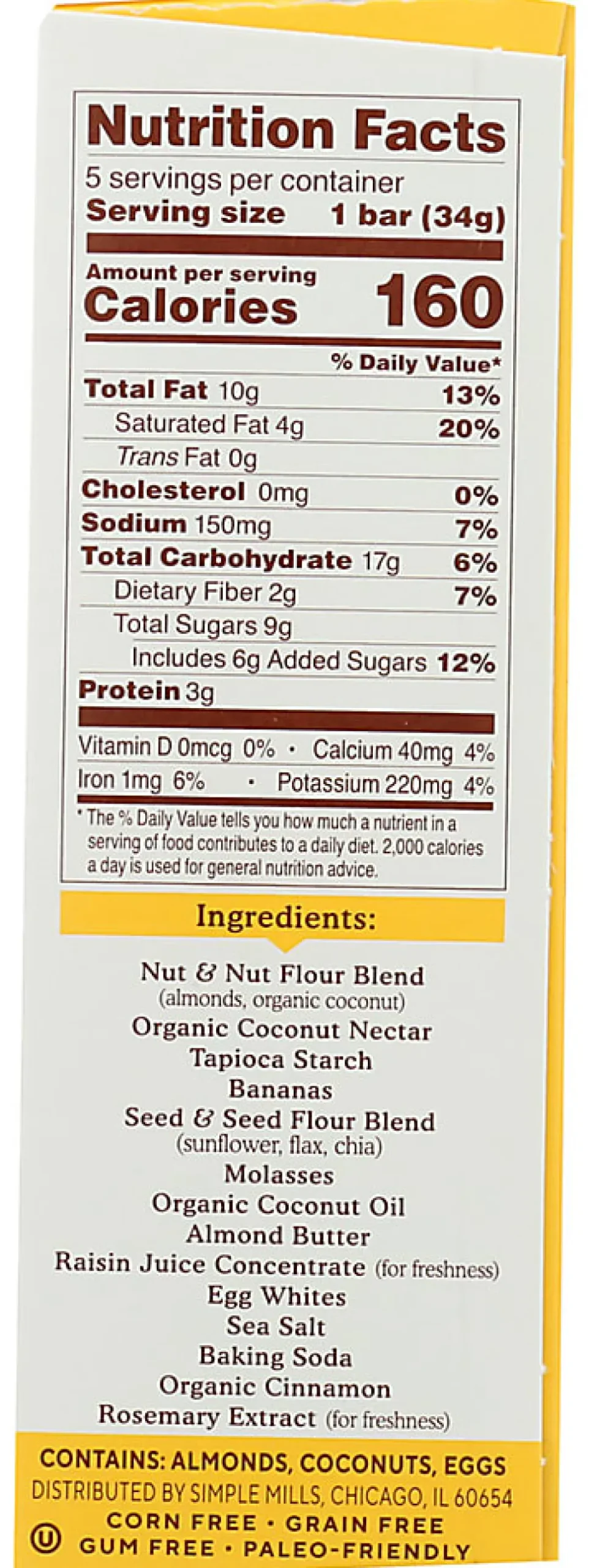 Simple Mills Soft Baked Bars, Nutty Banana Bread, 1.19 Oz, Total Qty 6