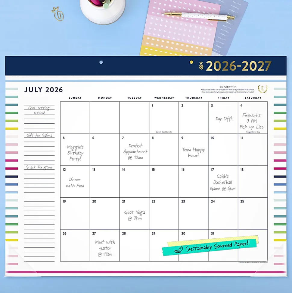 Simplified by Emily Ley for AT-A-GLANCE® Academic 2026-2027 Monthly Desk Pad Calendar, Happy Stripe, Standard, 17" x 21 3/4"