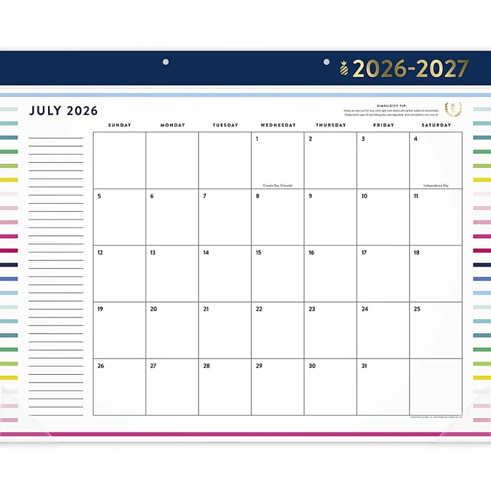 Simplified by Emily Ley for AT-A-GLANCE® Academic 2026-2027 Monthly Desk Pad Calendar, Happy Stripe, Standard, 17" x 21 3/4"