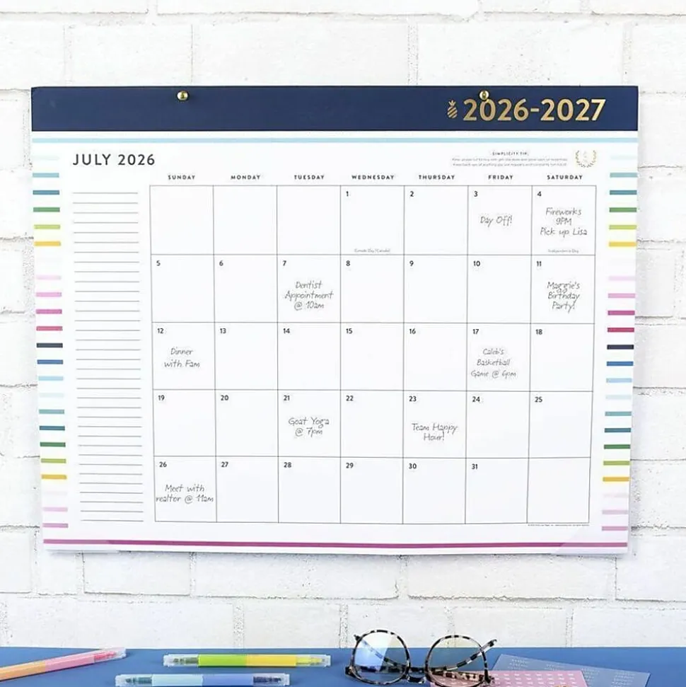 Simplified by Emily Ley for AT-A-GLANCE® Academic 2026-2027 Monthly Desk Pad Calendar, Happy Stripe, Standard, 17" x 21 3/4"