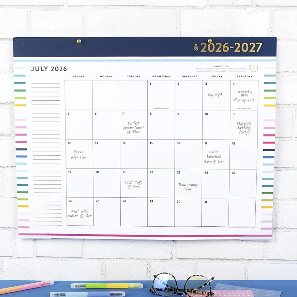 Simplified by Emily Ley for AT-A-GLANCE® Academic 2026-2027 Monthly Desk Pad Calendar, Happy Stripe, Standard, 17" x 21 3/4"
