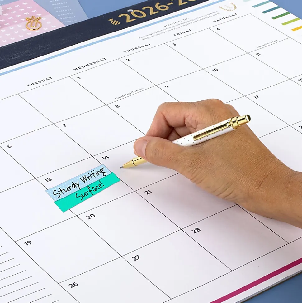 Simplified by Emily Ley for AT-A-GLANCE® Academic 2026-2027 Monthly Desk Pad Calendar, Happy Stripe, Standard, 17" x 21 3/4"
