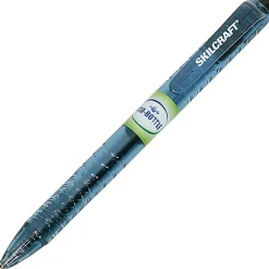 SKILCRAFT® Ballpoint Pens, Pack Of 12, Fine Point, Transparent Blue Barrel, Black Ink