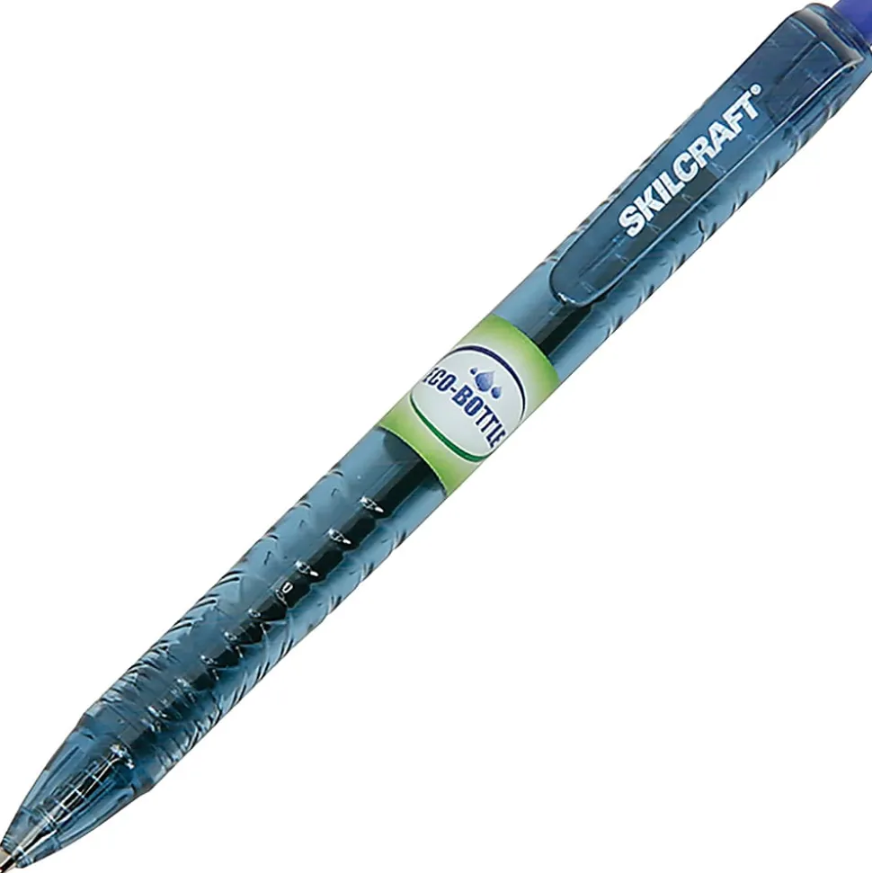 SKILCRAFT® Ballpoint Pens, Pack Of 12, Fine Point, Transparent Blue Barrel, Blue Ink