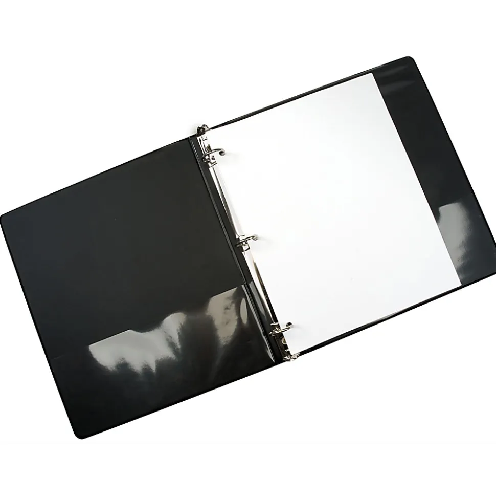 SKILCRAFT® Clear Overlay Ring 3-Ring Binder, 1" Round Rings, 66% Recycled, Black (AbilityOne 7510-01-510-4865)