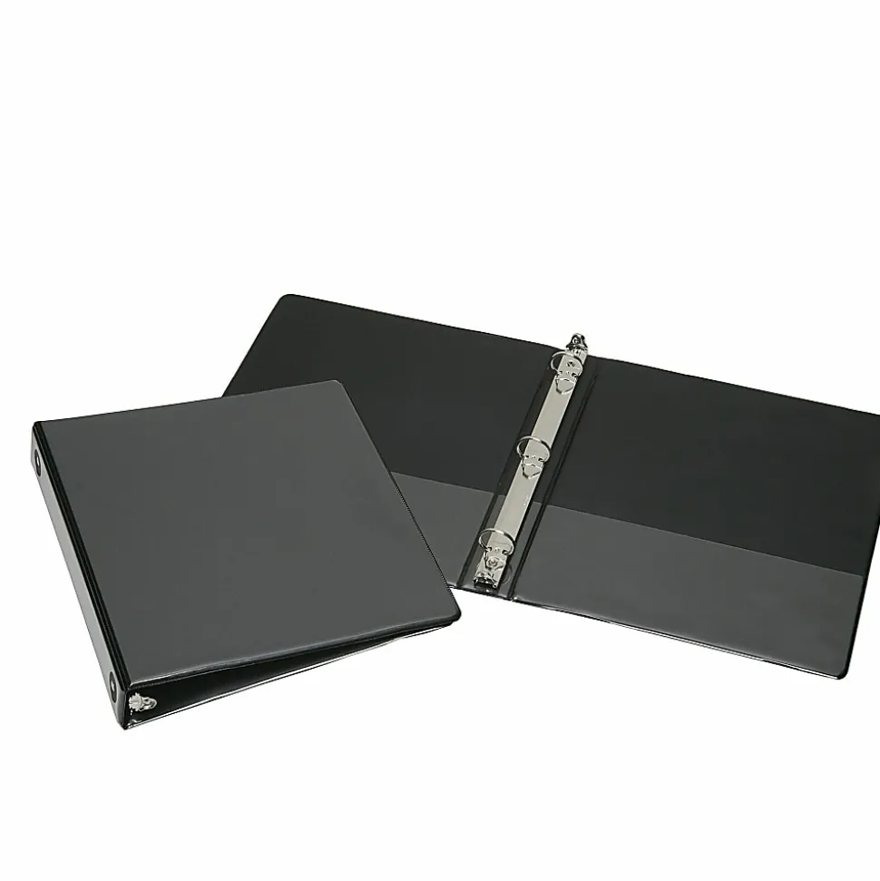 SKILCRAFT® Clear Overlay Ring 3-Ring Binder, 1" Round Rings, 66% Recycled, Black (AbilityOne 7510-01-510-4865)