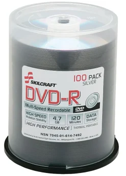 SKILCRAFT® DVD-R Discs, Pack Of 100 (AbilityOne 7045-01-614-7492)