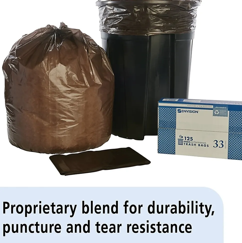 SKILCRAFT Heavy-Duty Dark Brown Trash Bags, 33 Gallons, Box Of 125 (AbilityOne 8105-01-183-9769)