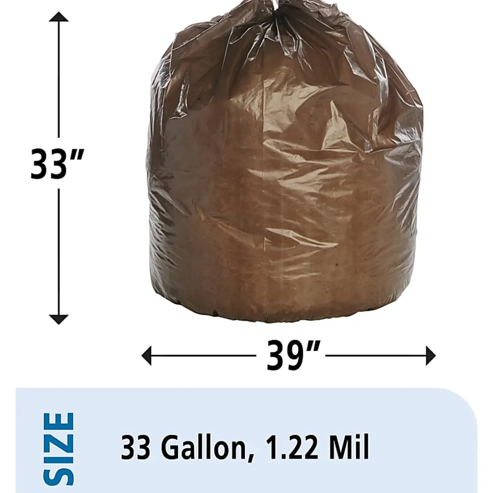 SKILCRAFT Heavy-Duty Dark Brown Trash Bags, 33 Gallons, Box Of 125 (AbilityOne 8105-01-183-9769)