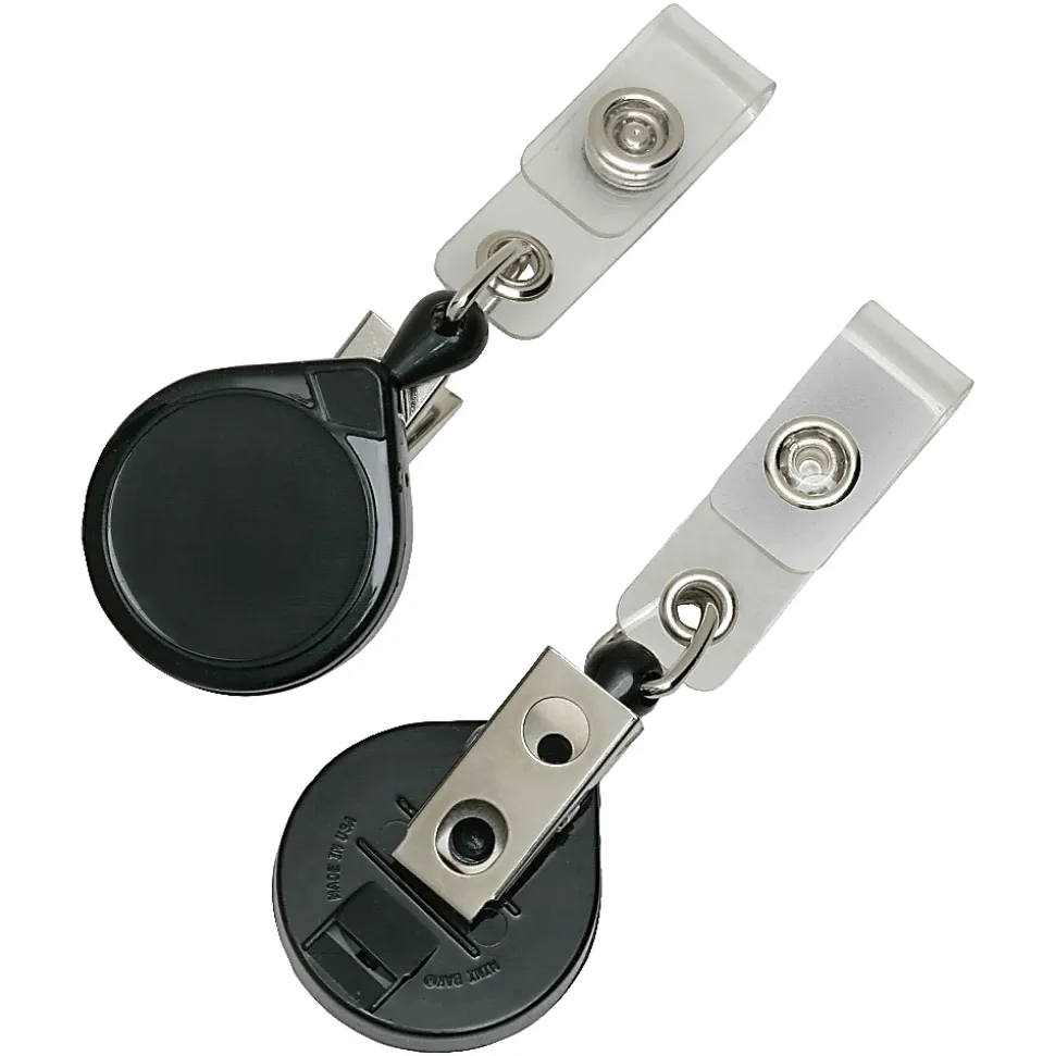 SKILCRAFT® Heavy-Duty Retractable ID Card Reel, 4"H x 4"W x 6"L, Black, Case Of 12