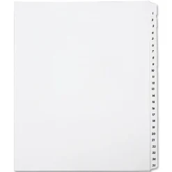 SKILCRAFT® Index Divider Sheets With Numerical Tabs, 1-25, Letter Size, Clear/White, Set Of 25 (AbilityOne 7530-01-407-2250)