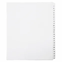 SKILCRAFT® Index Divider Sheets With Numerical Tabs, 1-25, Letter Size, Clear/White, Set Of 25 (AbilityOne 7530-01-407-2250)