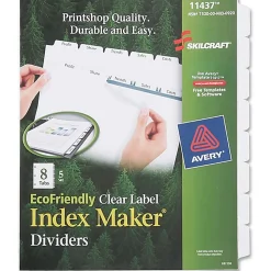 SKILCRAFT® Index Maker Clear Label Dividers With Whtie Tabs, 8-Tab, Pack Of 5 Sets (AbilityOne 7530-01-600-6982)