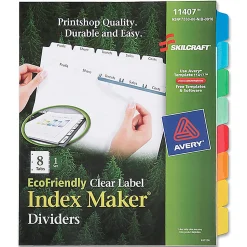 SKILCRAFT® Index Maker Label Dividers, Clear, Set of 8.
