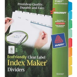 SKILCRAFT® Index Maker Label Dividers, Clear, Set of 8.
